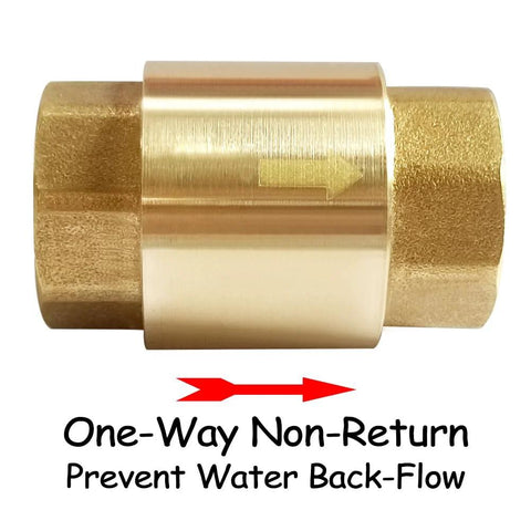 Brass inline check valve with 3/4 in NPT female threads for one-way water flow