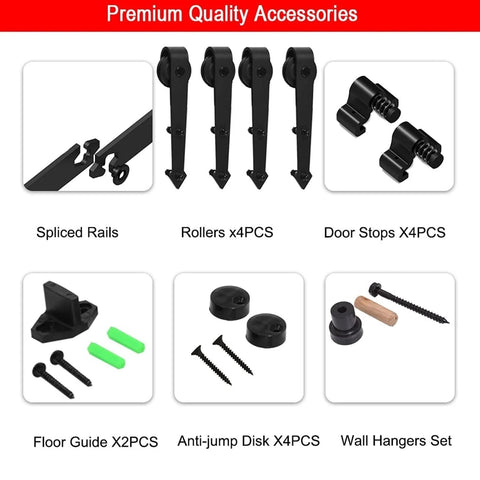 Heavy Duty Bypass Sliding Barn Door Hardware Kit For Double Doors With Single Track Carbon Steel Black Powder Coated accessories