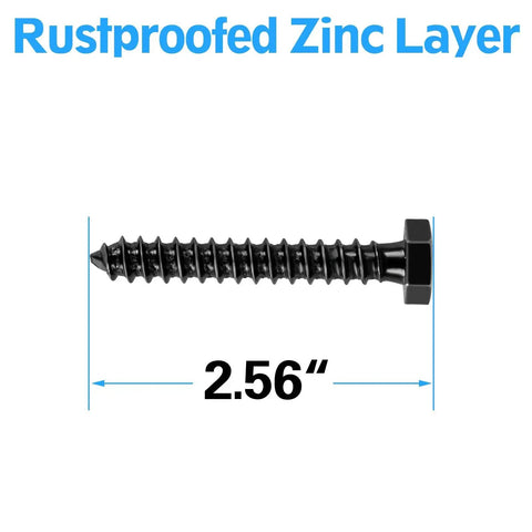 Lag Bolt Kit For TV Wall Mount With M8x65mm Lag Bolts And Washers Wood Stud Anchors And Plastic Concrete Anchors Bubble Level Included For Easy Installation Heavy Duty Steel MU0041B featuring a 2.56 inch rustproofed zinc layer bolt.