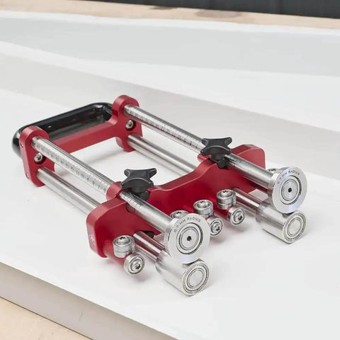 Two Station Metal Bender Pro Grade For Precise Bends Under 150mm, showing adjustable roller spacing from 0.5mm to 1mm.