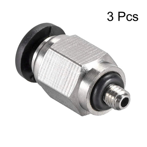 Boxonly straight pneumatic male fitting, 4mm tube OD, M3 thread, push-to-connect, metal with black seal, 3 pcs