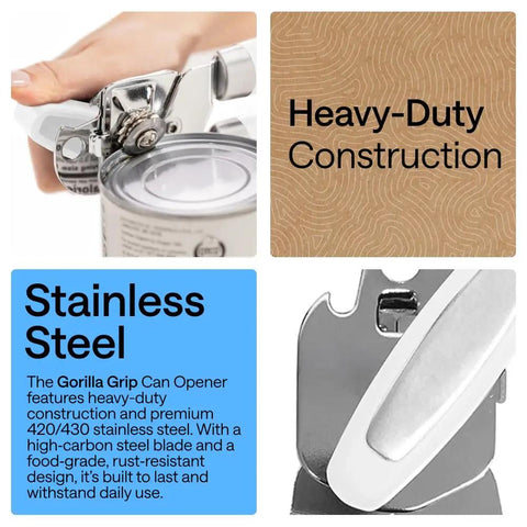 Heavy Duty Stainless Steel Can Opener With Smooth Edge And Bottle Openers Soft Comfortable Handle Oversized Turn Knob