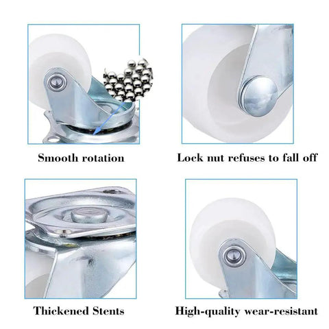 Close-up view of 1 Inch Castor Wheels Set of 4 for Furniture and Carts showcasing smooth rotation and galvanized steel plate.