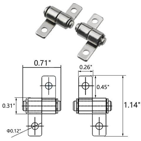 Two Sets Of 360 Degree Torque Friction Hinges With Carbon Steel Shafts And Screws, Left And Right, with dimensions diagram