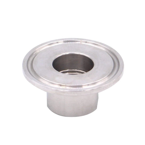 DERNORD 1.5 in sanitary tri-clamp to 1/2 in NPT female adapter, stainless steel, angled top view
