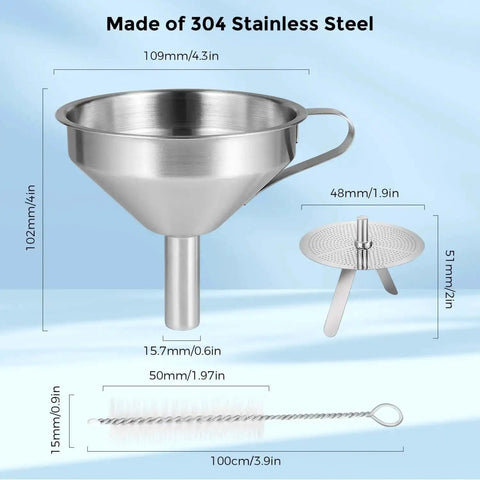 Stainless Steel Resin Funnel With Double Strainer For 3D Printing Dual Filter Cup For SLA DLP LCD UV Resin No Mess Pour And Clean Includes Resin Cleaning Kit dimensions and components