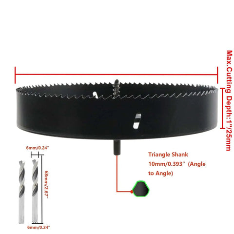 9.5 Inch Bi Metal Hole Saw Kit With Drill Bit And Hex Wrench For Wood Plastic Drywall Thin Metal side view diagram