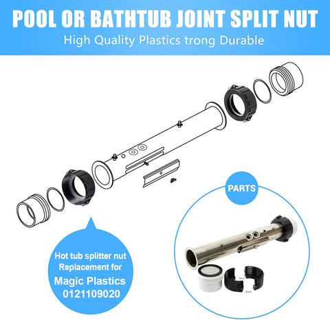 Fuoequl 2-inch hot tub split nut set with rings, seals and clamps for Balboa Gecko heater assembly (2pc)