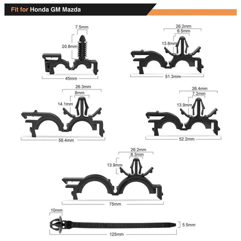 Image showing the 60Pcs Car Wire Loom Routing Clips Assortment In Six Sizes, Universal Wiring Harness Clip Replacement Kit For Honda GM Mazda, highlighting various clips.