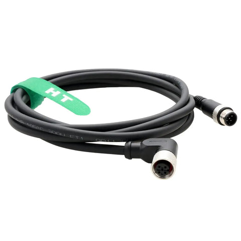 M12 5 Pin Right Angle Power And Data Cable A Coded For Industrial Actuators And Sensors, 2-Meter Shielded, Gold Contacts