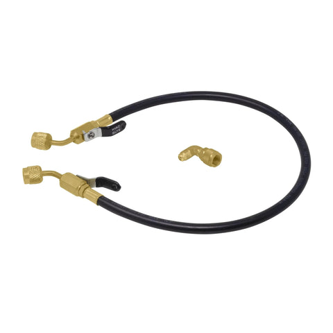 AC Leak Sealer Injector Hose Kit With Dual Ball Valve For Injecting HVAC Sealant By Leak Saver showing hose and adapter
