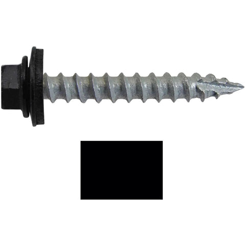 Side view of Bulk 250 Heavy Duty Black Hex Washer Roof Screws One And One Half Inch Self Tapping Metal To Wood With EPDM Washer