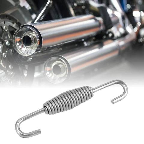 Stainless steel motorcycle muffler exhaust pipe spring with swivel-hook ends.