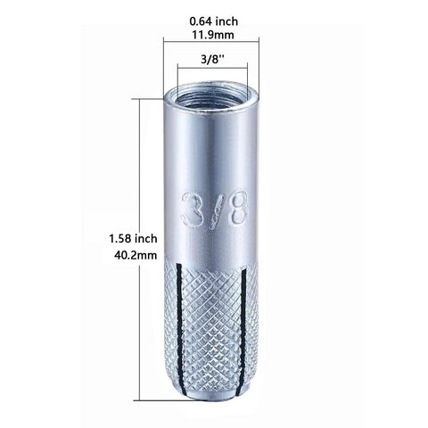 20 Pack Premium Zinc Plated Carbon Steel Drop-In Anchors 3/8-16 Knurled Internal Expansion For Solid Concrete Corrosion Resistant Durable Concrete Anchors