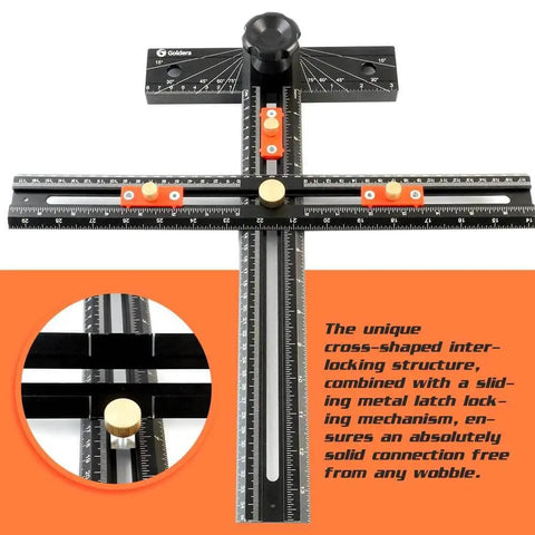 30 Inch Adjustable T Square Marking Ruler For Cabinet Hardware DIY Woodworking Guide Aluminum Layout And Precise Drilling Positioning For Handles Knobs Pulls Hinges Drawers And Shelf Installations, showing dual-scale ruler and locking mechanism.