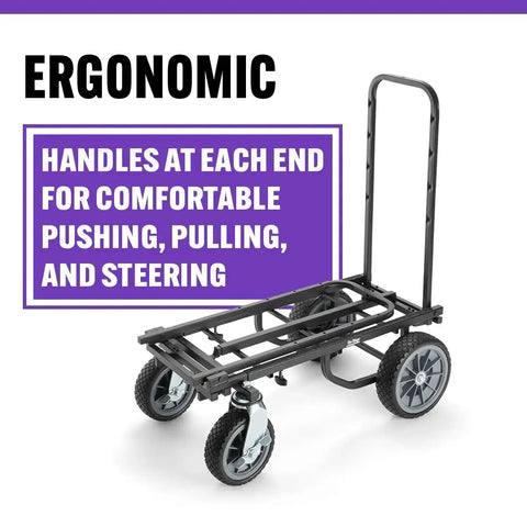 All Terrain Utility Cart With 550 Pound Load Capacity Rolling Dolly For Heavy Duty Transport Adjustable Bed Length From 30 To 52 Inches Treaded Wheels And Locking Casters Ergonomic Handles At Each End Black Finish