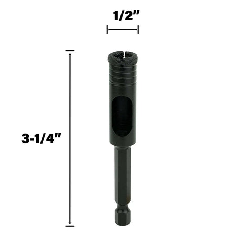 1/2 Inch Diamond Hole Saw With Hex Shank Vacuum Brazed Diamond Cutter For Granite Tile Porcelain Stone And Glass 3-1/4 Inch Cutting Length Heavy Duty One Piece Construction And Impact Rated Drill Bit