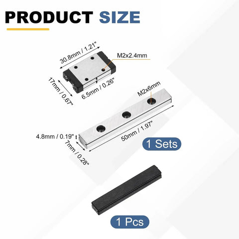 50Mm Linear Sliding Rail Guide With MGN7H Carriage Block And Mini Guide for Mini Engraving CNC Machines and 3D Printers dimensions
