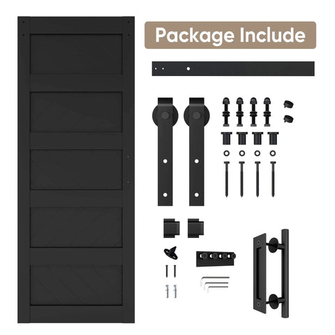 32x84 Inch Wave Style Sliding Barn Door Kit With Hardware Included, Solid Wood Core With MDF And PVC Covered, Easy Installation, Dope Black Finish, Farmhouse Ready Door For Living Room, Bedroom Or Kitchen Renovation.