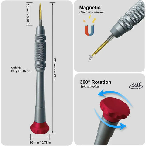 Six Point T6 Magnetic Precision Screwdriver With Rotating Cap For Micro Electronics And Laptop Repairs, S2 Steel Tip, Anti Slip Grip