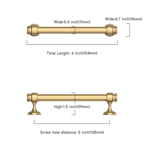 Dimensions diagram of 10 Pack 5 Inch Champagne Bronze Cabinet Handles and Pulls for Kitchen Cabinets and Drawers 128mm Cabinet Hardware