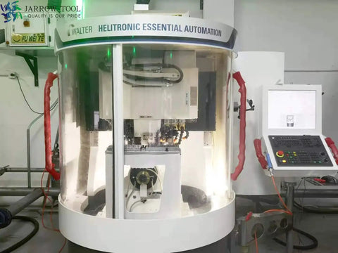 Helitronic Essential CNC machine used for precision grinding and automation in manufacturing. Jarrow Tool branding visible.