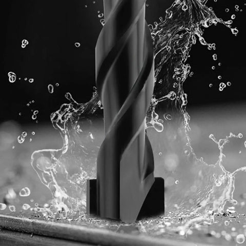 Close-up of masonry drill bit with water splash, part of Five Piece Three Eighths Inch Masonry Drill Bit Set For Concrete Tiles Stone