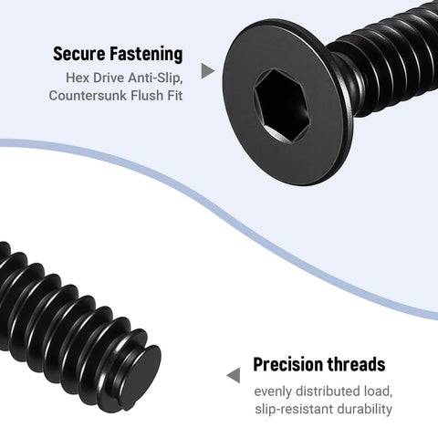 Close-up of 20 Pcs No 8-32 Flat Head Socket Cap Screws Pro Grade Beefy Alloy Steel 10.9 Countersunk Bolts with Allen Hex Drive