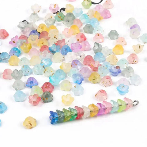 Acrylic Frosted Flower Beads Six Millimeter With Golden Speckles, colorful assortment of 6mm spacer beads for DIY jewelry, crafting projects.