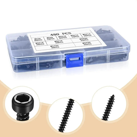 M3 Stainless Steel Hex Socket Cap Screws Kit 480 Pcs Self Tapping Wood Screws Assortment Set Hex Drive Cap Head Self Drilling Black Finish