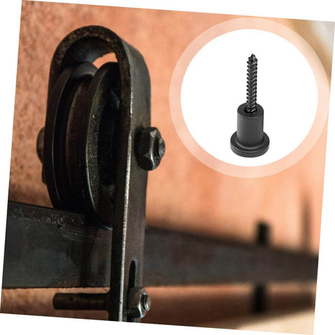 Barn Door Track Connector Accessory With Easy Install DIY Friendly Includes Pipe Clamp And Screws Carbon Steel Sliding Door Stopper Kit Sturdy Hardware shown installed on track close-up view