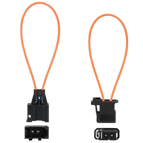 Mellbree 2-pack fiber optic bypass loop adapters with orange cables; front and side views of male and female plugs.