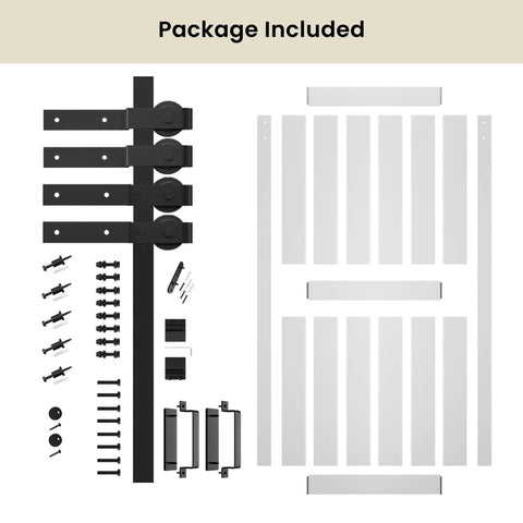 Double MDF Sliding Barn Doors 40In X 84In With 7Ft Bypass Hardware Kit contents