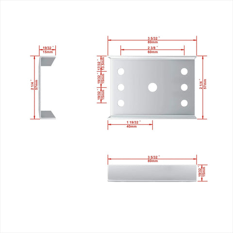 Dimensions of metal bracket for Pocket Door Frame Kit With 220 Lbs Two Way Soft Close For Double Doors 48 To 72 Inches Wide And 80 Inches High