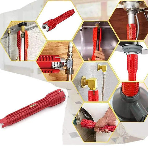 8 In 1 Faucet And Sink Installer Tool With Pro Grade Build And Anti Slip Grip, Universal Pipe Wrench for kitchen and bathroom plumbing.