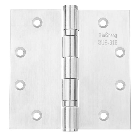 Door hinge, XinSheng SUS-316 stainless steel, 4.5x4.5 in, exterior outswing, heavy-duty.