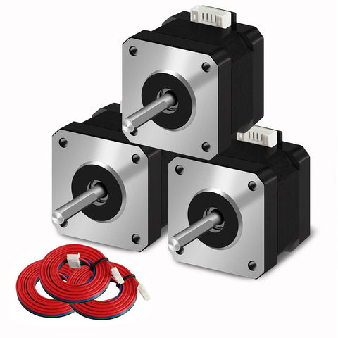 SIMAX3D Nema 17 stepper motor set (3 pcs) with 1m red cables; black housing, silver front plate, shaft shown.