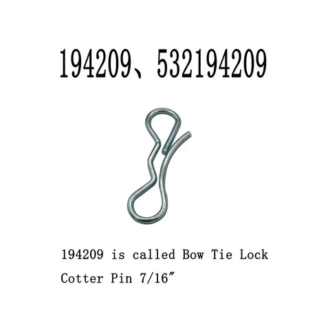 Pro Grade Bow Tie Deck Clip Set For Husqvarna Replacement Kit Ten Pieces Includes Eight 194209 Clips 7/16 Inch And Two 194208 Clips 5/16 Inch Bow Tie Lock Cotter Pins Easy Install image showing 194209 clip.