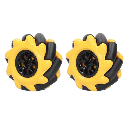 Pair of yellow and black Mecanum Wheel Omni-Directional for 60mm smart robot car DIY projects with rubber-coated surface