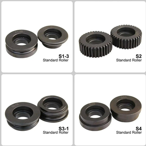Four standard rollers for TB-12 Bead Bender Beading Machine 8 Inch Rotary Forming Tool for 18 Gauge Metal, labeled S1-3, S2, S3-1, S4.