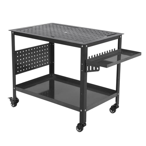 36 By 24 Inch Beefy Heavy Duty Welding Table On Wheels With Storage And Pegboard Portable Steel Welding Bench For Hobbyist Shop Black Built For Stability With 600 Pound Capacity And Easy Mobile Setup