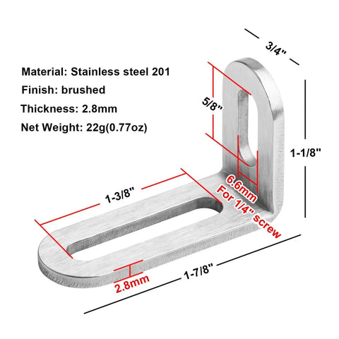 20 Pack Slotted Corner Braces L Angle Brackets 1-7/8 Inch Long, 3/4 Inch Wide, 1-1/8 Inch High, 1/8 Inch Thick, Stainless Steel 201 Brushed Finish