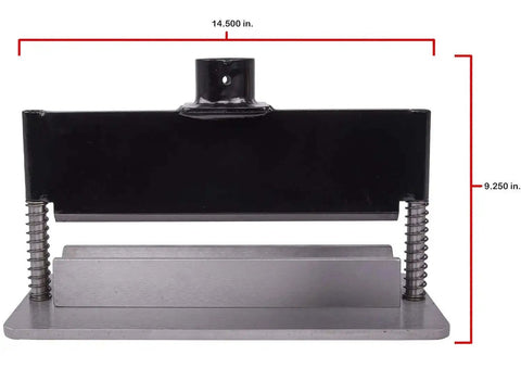 Front view of Press Brake Attachment for 12 to 20 Ton Hydraulic Shop Presses, 12-Inch Bend Capacity, steel build, dimensions labeled.