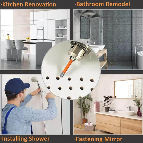 Diamond Drill Bit Set For Porcelain Tile And Ceramic Stone 2 Pc 1 Quarter Inch Hex Shank Dry Diamond Bits in use for home projects