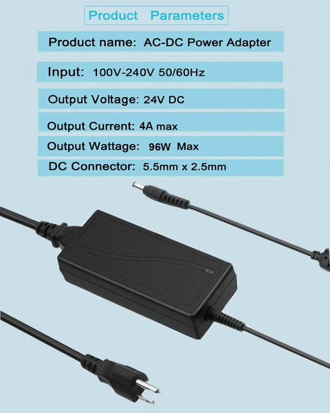 Beefy 24V DC Power Supply 4A 96W 100 240V AC To 24V DC Switching Adapter With 5.5x2.5mm Plug For LED Strip Lights CCTV Cameras