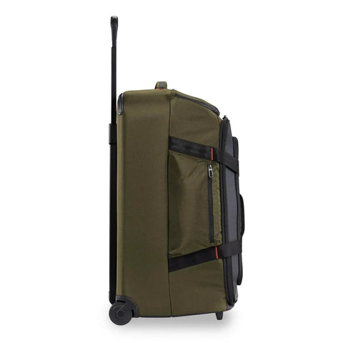 Side view of Do It All 27 Inch Medium Upright Duffle With Wheels Softside Checked Luggage Hunter ZDX Collection Briggs And Riley