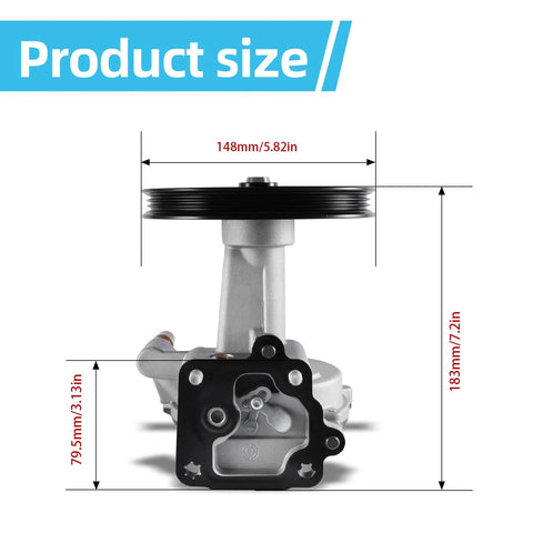 TAUTOY vacuum pump with black pulley on silver housing; GM SUV/truck fit, 148mm wide, 183mm tall.