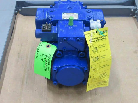 Rexroth Bosch AA4V71EL2 Axial Piston Pump PN AA4V71EL2CR202010S043A489 with connectors and tags, blue color