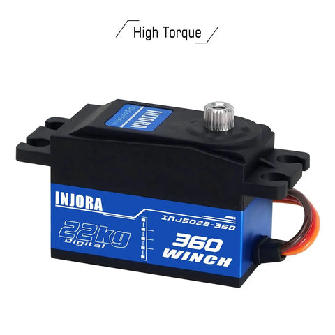 22Kg 360 Degree Digital Servo Winch With 25T Low Profile Spool for RC Crawlers and Boats, Black and Blue, High Torque