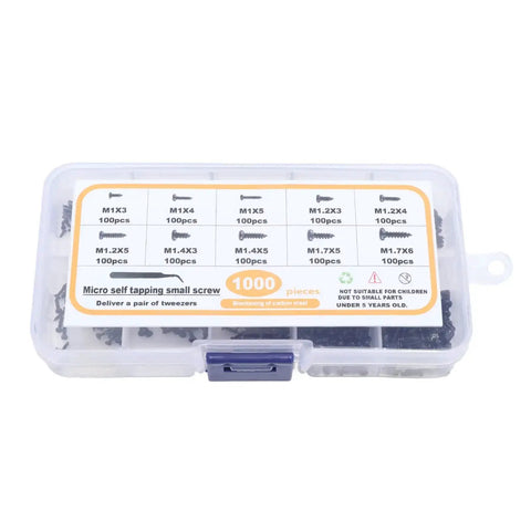 Ultimate Handy Self Tapping Screws Set In Carbon Steel With Pan Head Kit And Tweezers Ten Size Range visible in clear box